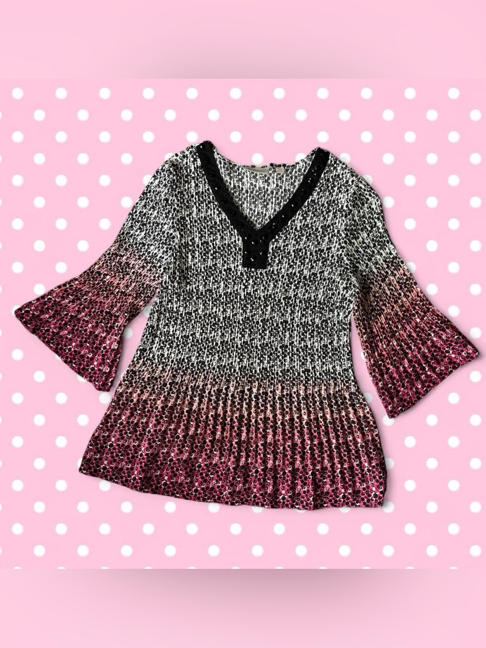 Avenue Black to Pink Ombre Knit Top with Trim